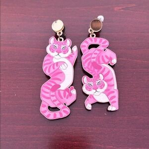Pink Tiger Cat Clip On Earrings